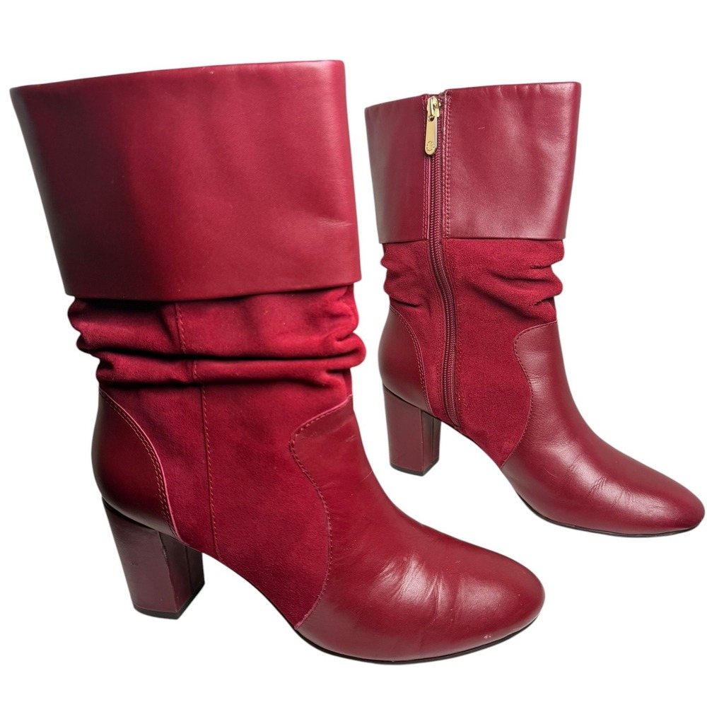 C. Wonder Amanda Burgundy Leather Suede Mid-Calf Slouch Boots Womens 8.5 M